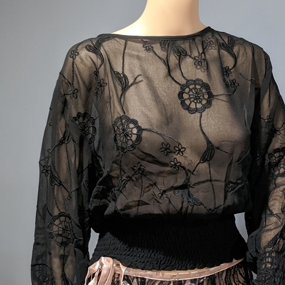 Angie Tops - New Angie sheer embroidered long‎ sleeve top